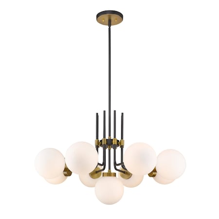 Parsons 9 Light Chandelier, Matte Black, Olde Brass & Opal